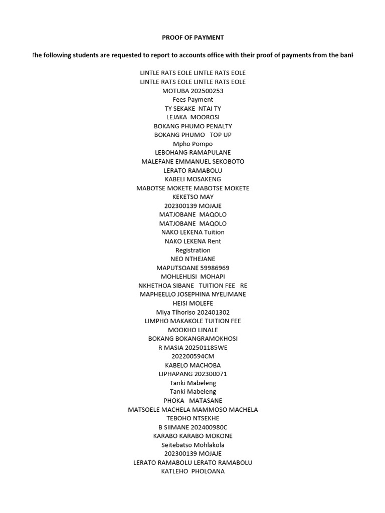 Student Payment Proof Required | PDF | Services (Economics) | Payments