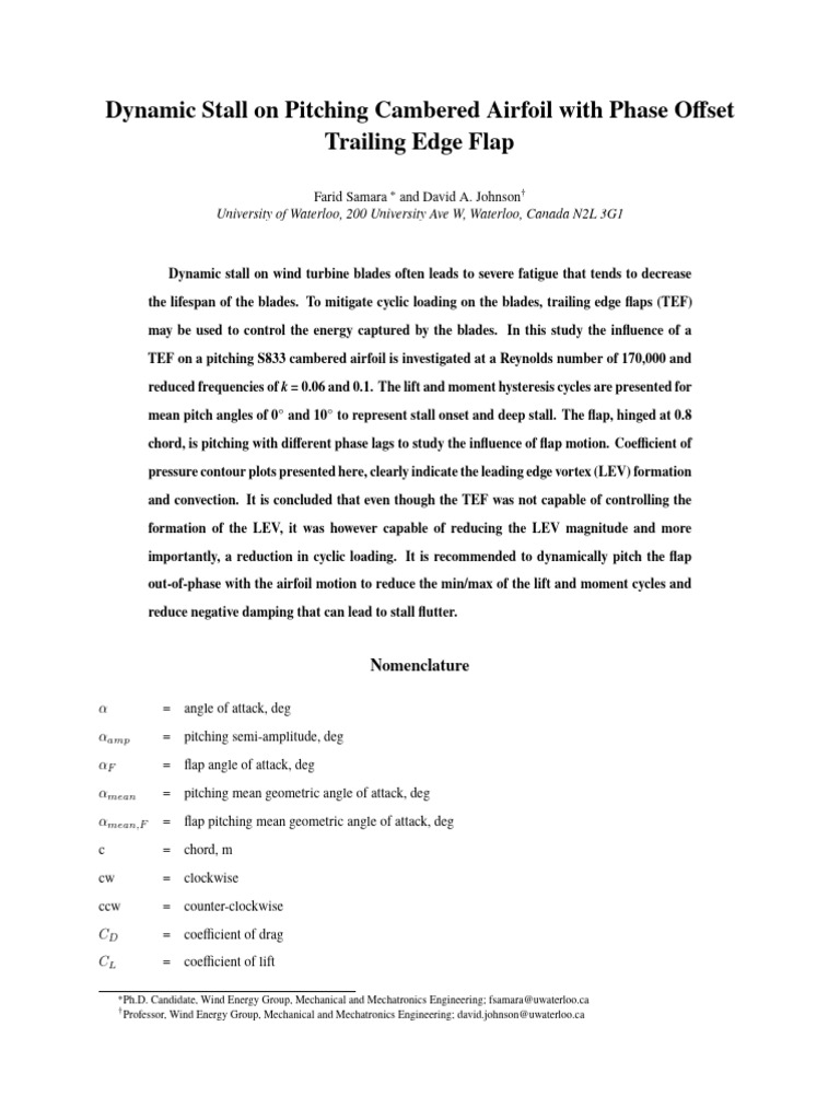Samara, Johnson, 2020 AIAA Journal Paper, Dynamic Stall | PDF | Airfoil ...