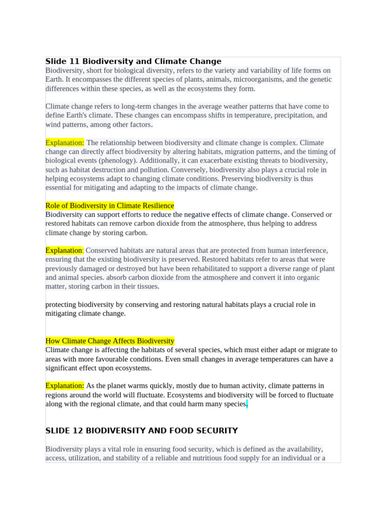 Biodiversity's Role in Climate and Food Security | PDF | Biodiversity ...