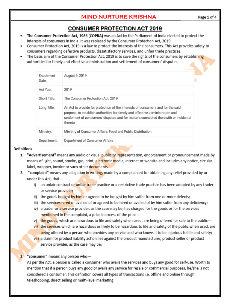 Overview of Consumer Protection Act 2019 | PDF | Mediation | Product ...