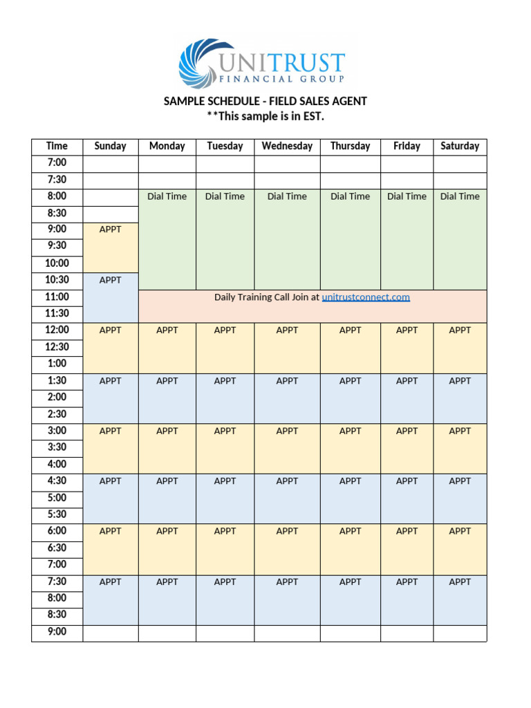Weekly Schedule for Sales Agents | PDF