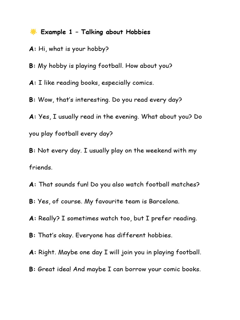 Conversations on Hobbies and Food | PDF