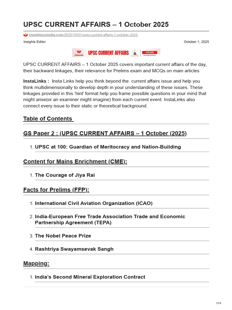 UPSC CURRENT AFFAIRS 1 October 2025 | PDF | Seabed