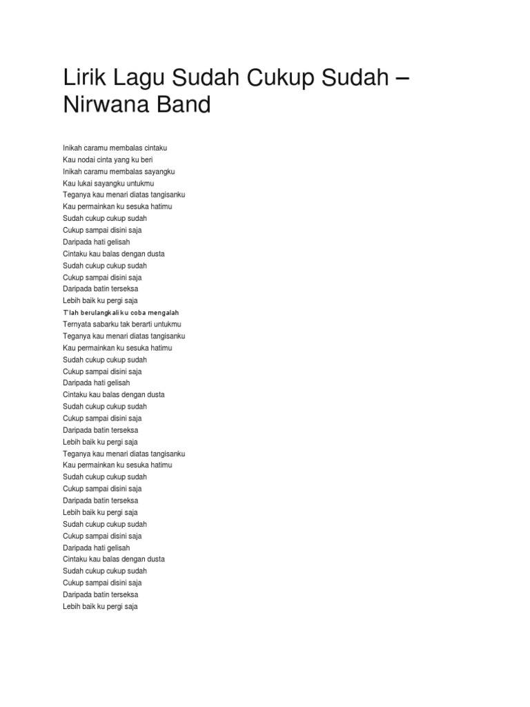 Lirik Lagu Sudah Cukup Sudah Pdf