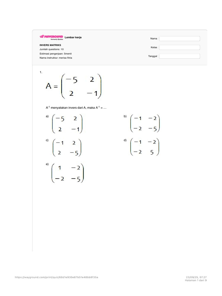 Invers Matriks Wayground | PDF