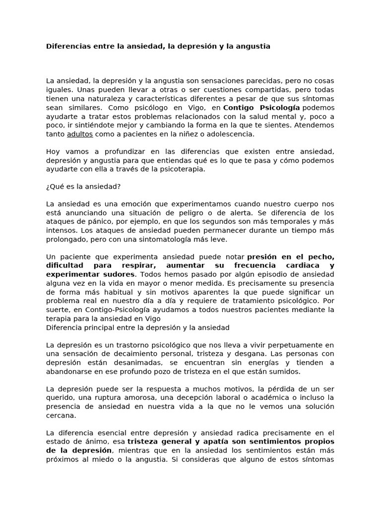 Diferencias entre miedo y ansiedad | PDF | Ansiedad | Depresión (estado ...