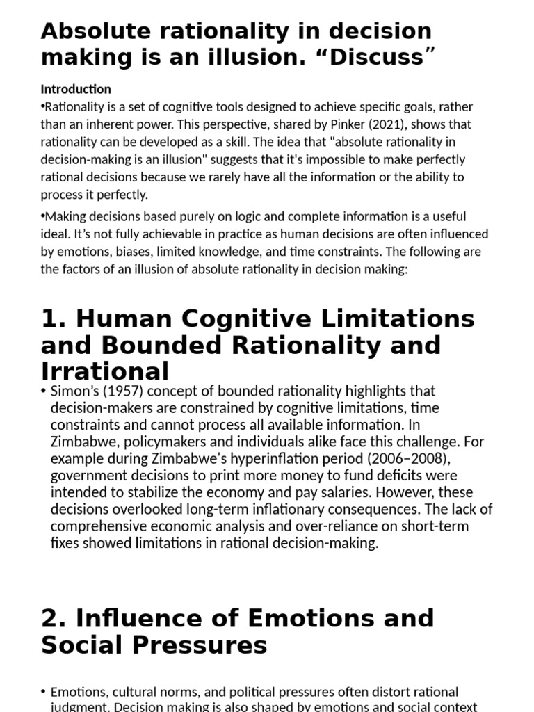 Illusion of Absolute Rationality in Decisions | PDF | Rationality ...