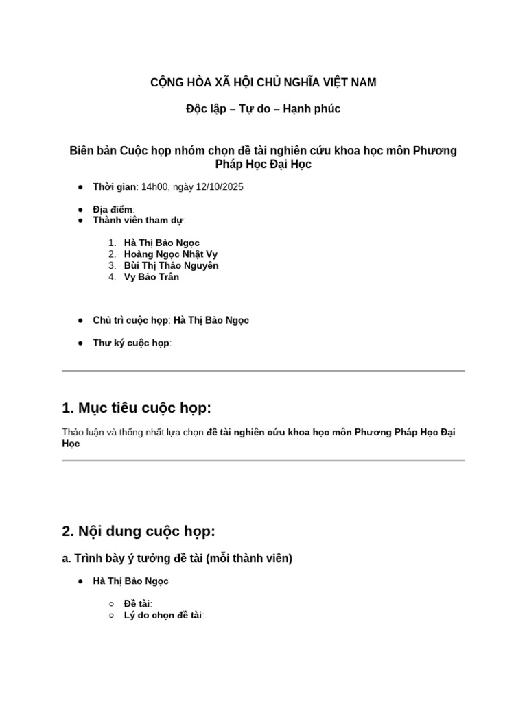 Mẫu Biên Bản Cuộc Họp | PDF
