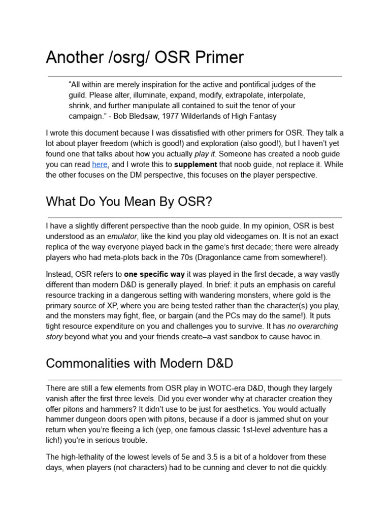 OSR Primer for New Players | PDF | Dungeons & Dragons