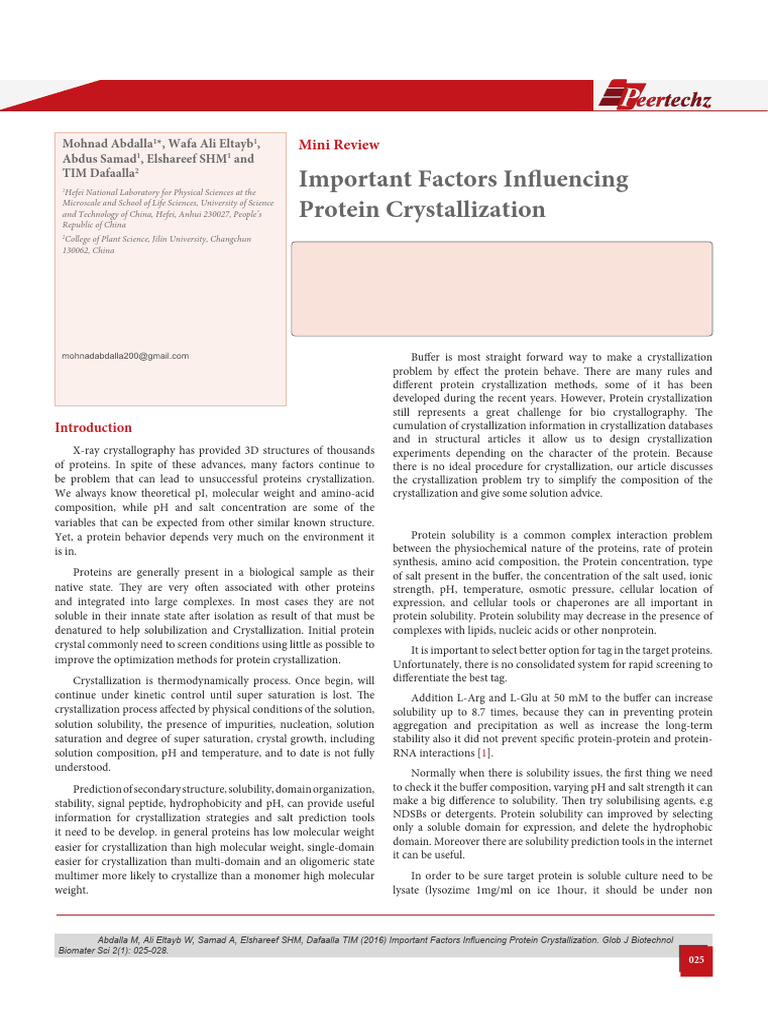 Factors Affecting Protein Crystallization | PDF | Proteins | Protein ...