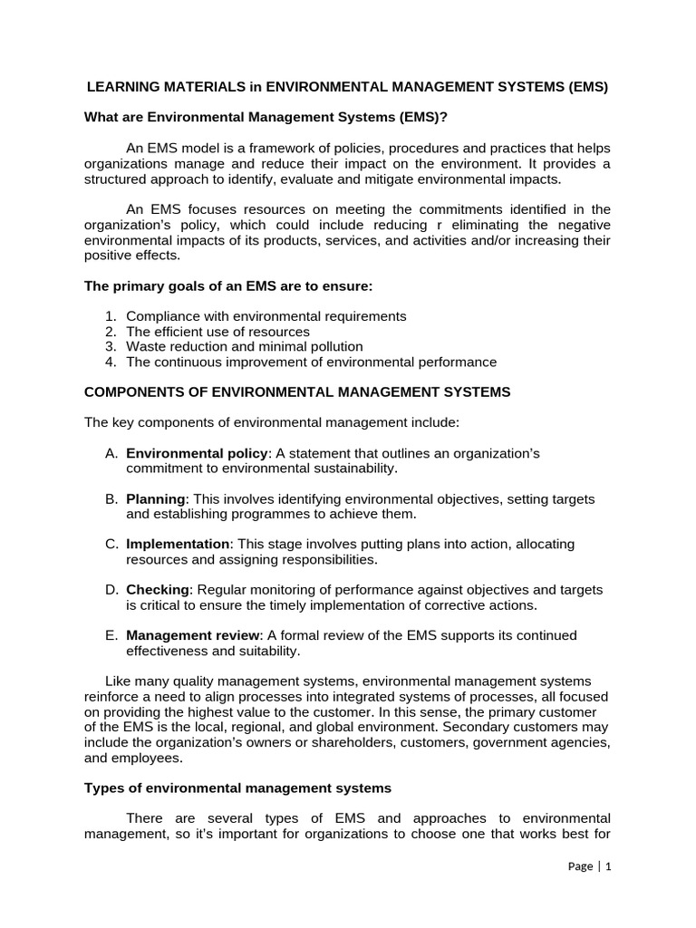 Environmental Management Systems Overview | PDF | Environmental ...