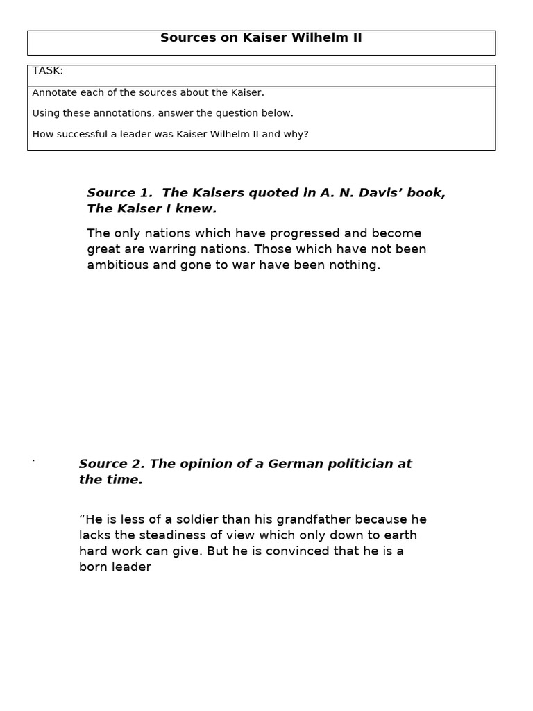 Sources On Kaiser Wilhelm II | PDF