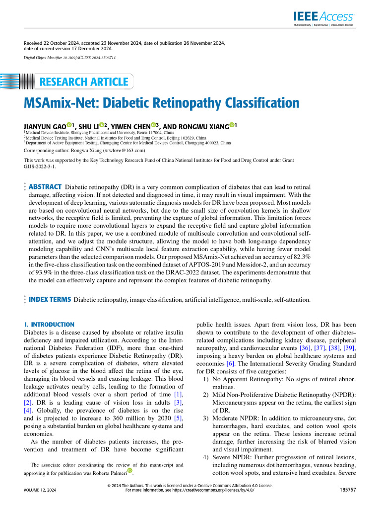 MSAmix-Net for Diabetic Retinopathy Detection | PDF | Sensitivity And ...