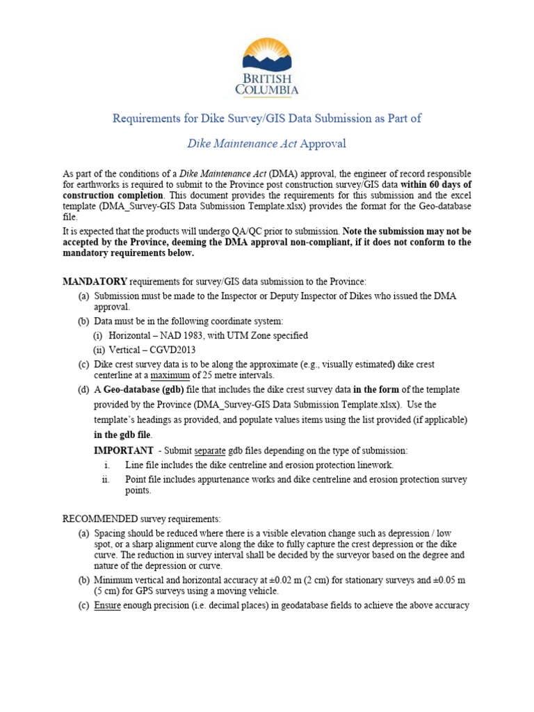 DMA Survey Data Submission Requirements | PDF | Surveying | Geographic ...