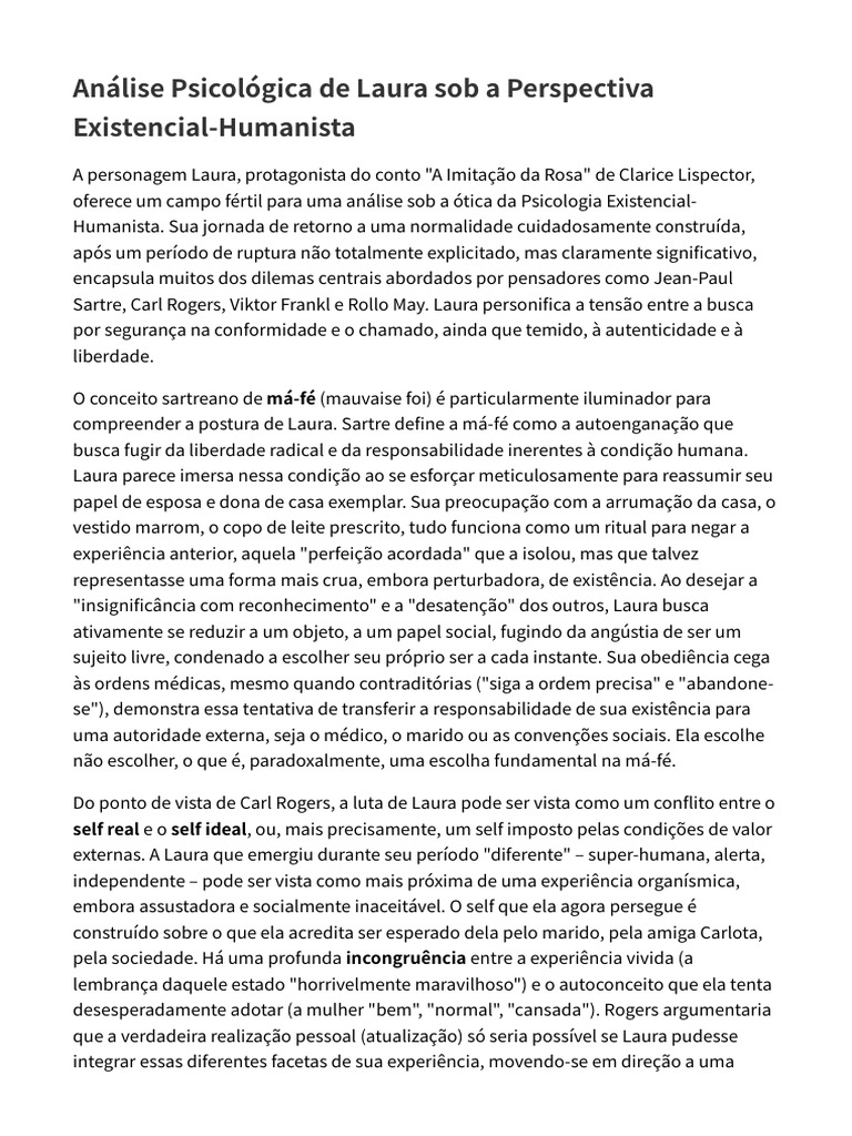 Análise Existencial de Laura em Lispector | PDF | Existencialismo ...