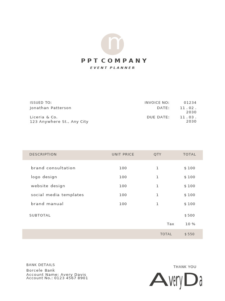 Beige White Aesthetic Simple Minimalist Invoice | PDF