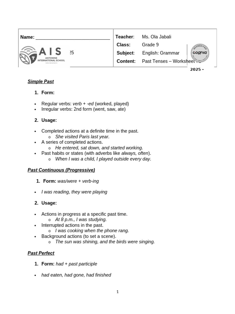 Past Tenses Grammar Worksheet | PDF | Language Mechanics | Grammar
