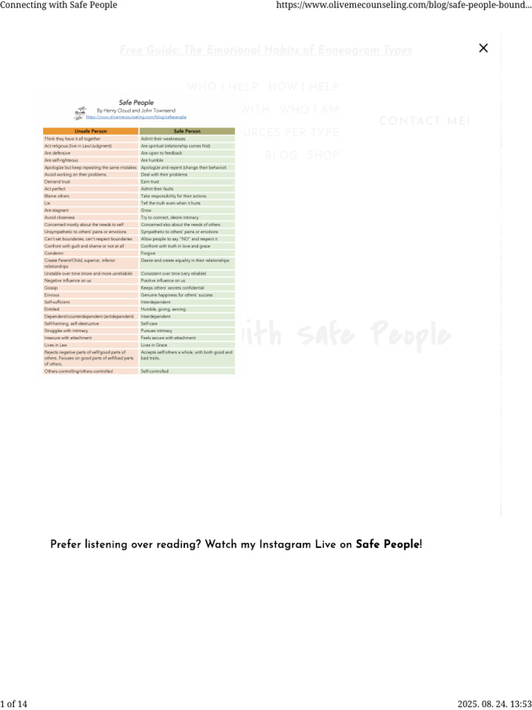 Connecting With Safe People | PDF | Psychology