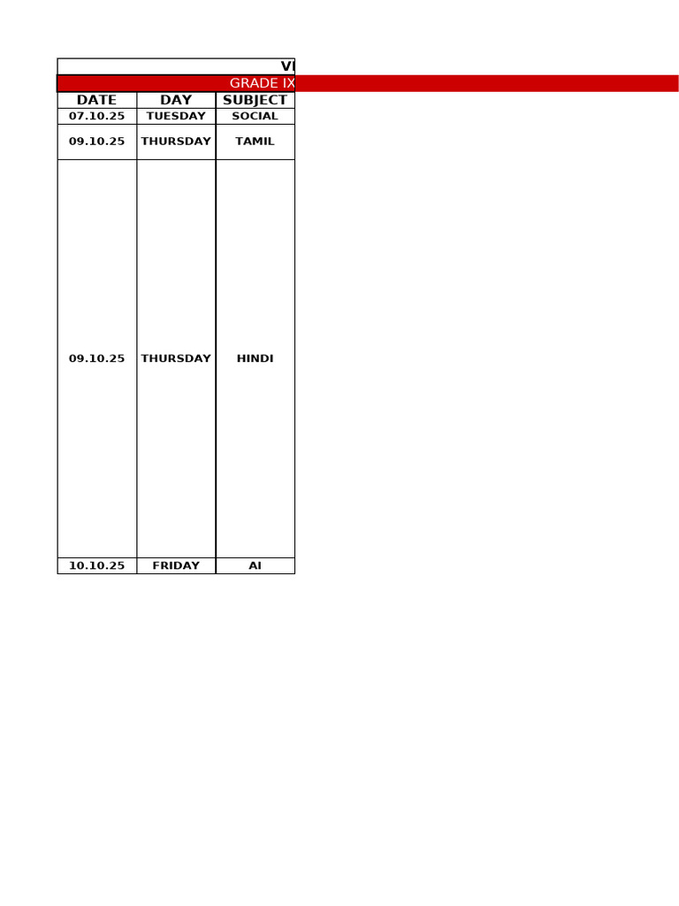 Grade IX Term 1 Date Sheet & Portions | PDF
