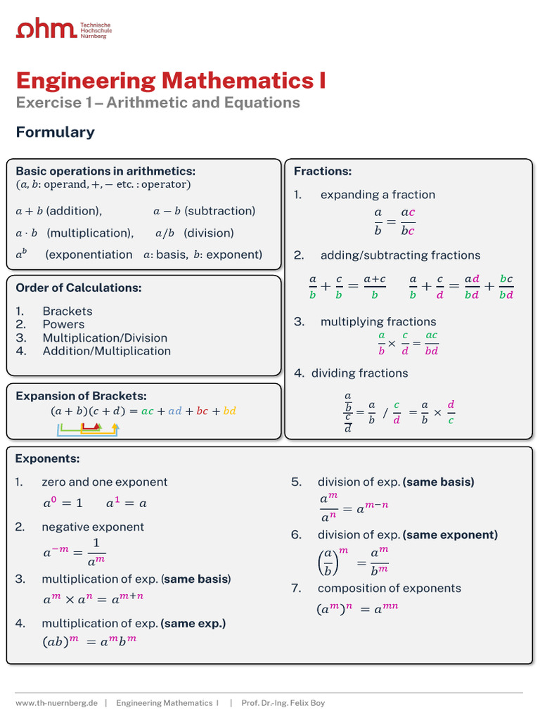 EMA1 Exercise 1 Arithmetic and Equations WS24 | PDF
