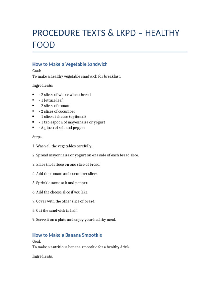 Healthy Food Procedure Guide | PDF | Smoothie | Yogurt