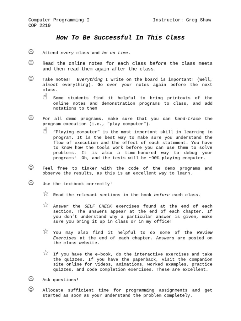 Success Tips for Computer Programming I | PDF