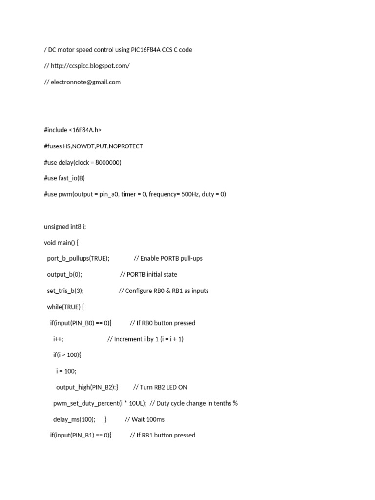 DC Motor Speed Control with PIC16F84A | PDF