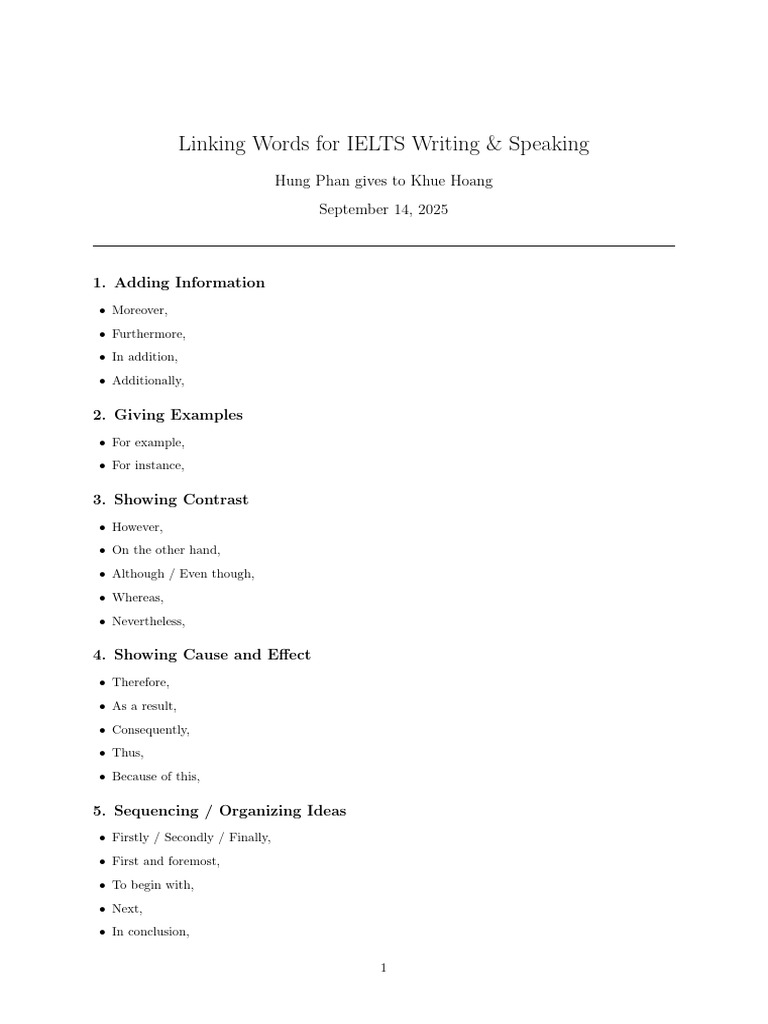 IELTS Linking Words Guide | PDF
