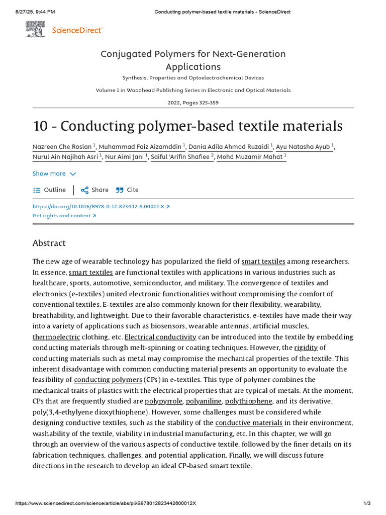 Conducting Polymer-Based Textile Materials - ScienceDirect | PDF | E ...