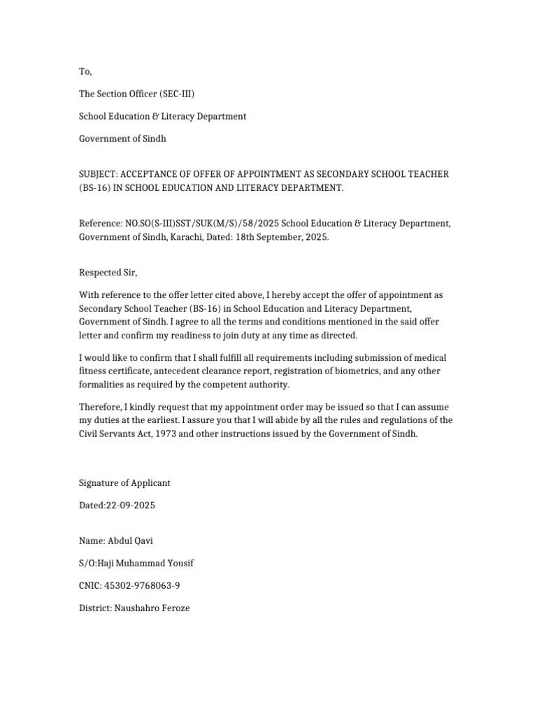 Acceptance of SST Appointment Offer | PDF