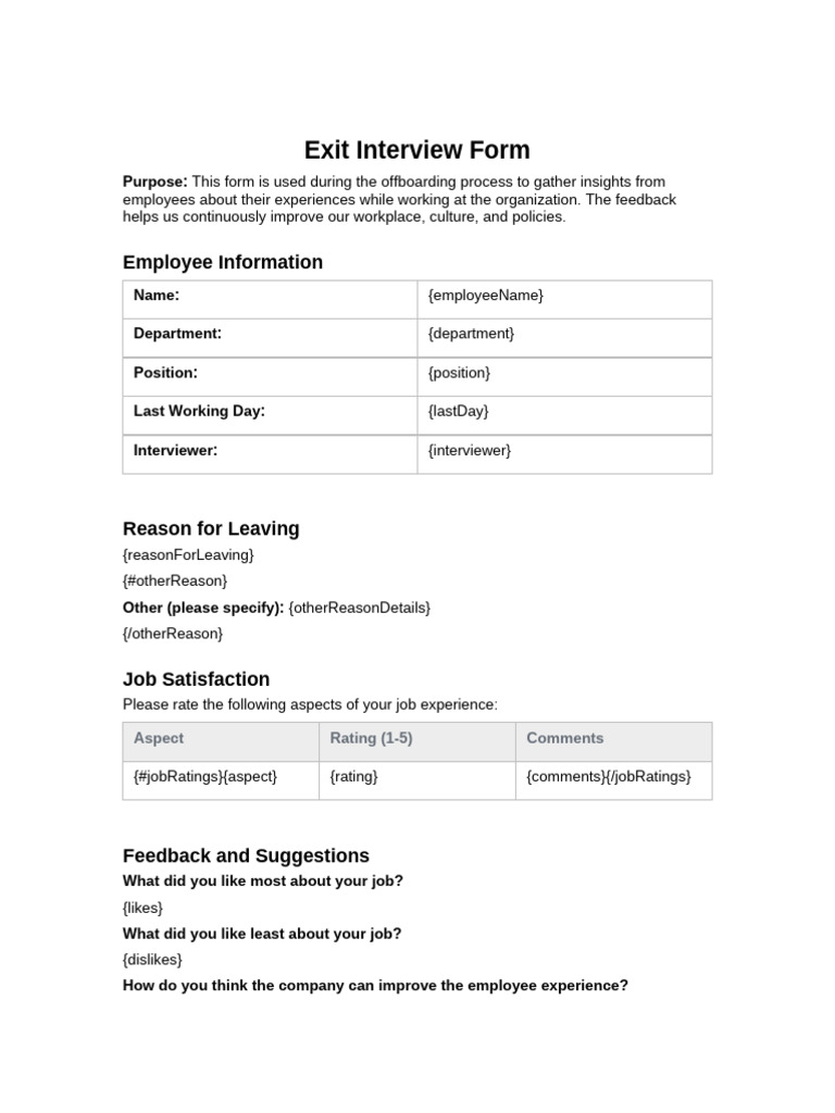 Exit Interview Feedback Form Template | PDF