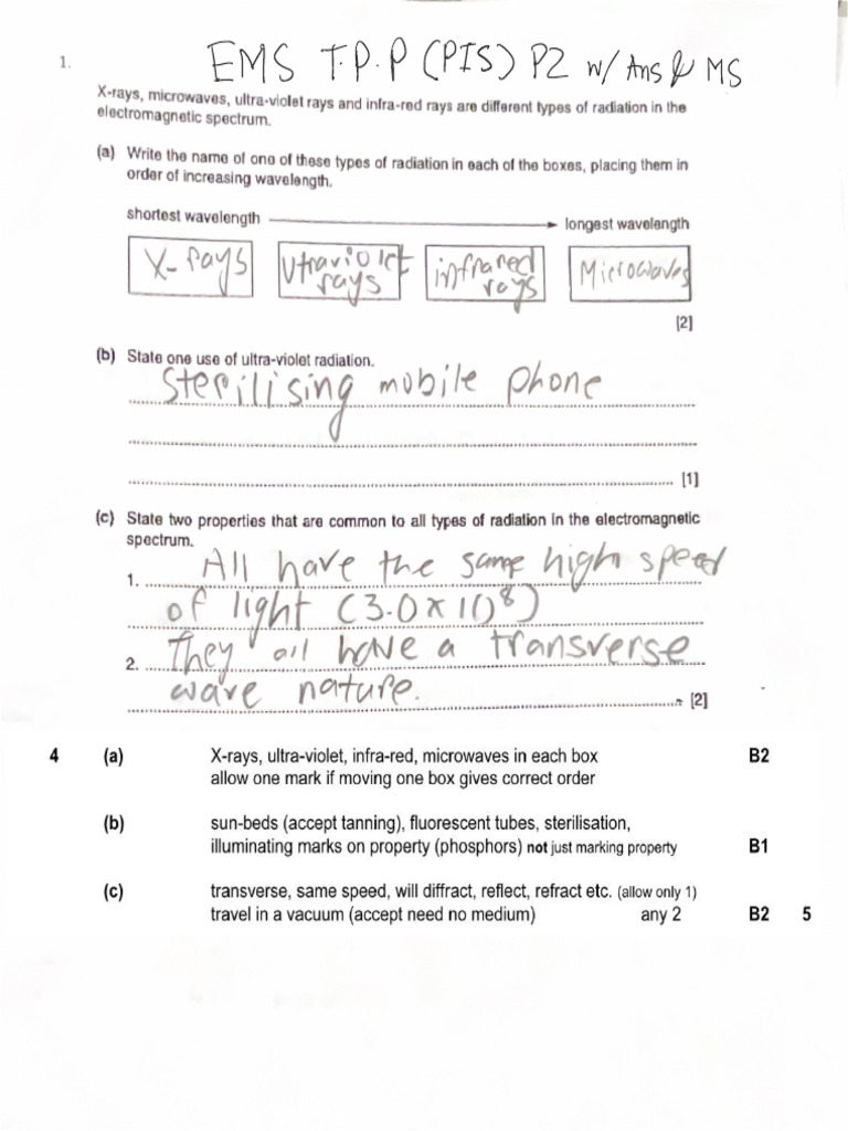 Physics EMS T.P.P (School) P2 With Ans & MS | PDF