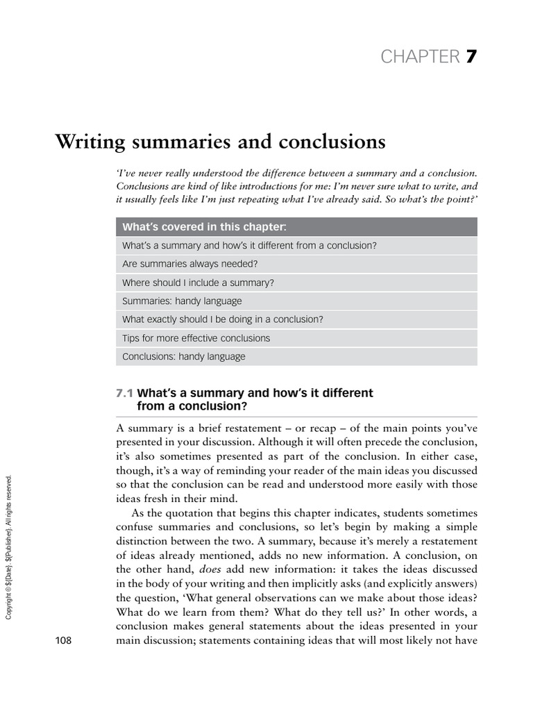 Summary vs. Conclusion Explained | PDF | Learning | Schema (Psychology)