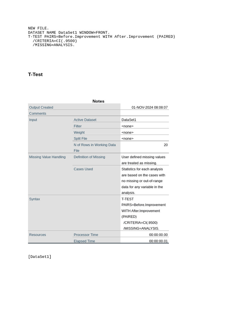 Paired T-Test Results for Improvement Data | PDF | Student's T Test ...