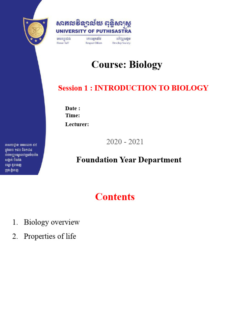 Introduction to Biology Overview | PDF | Cell (Biology) | Organisms