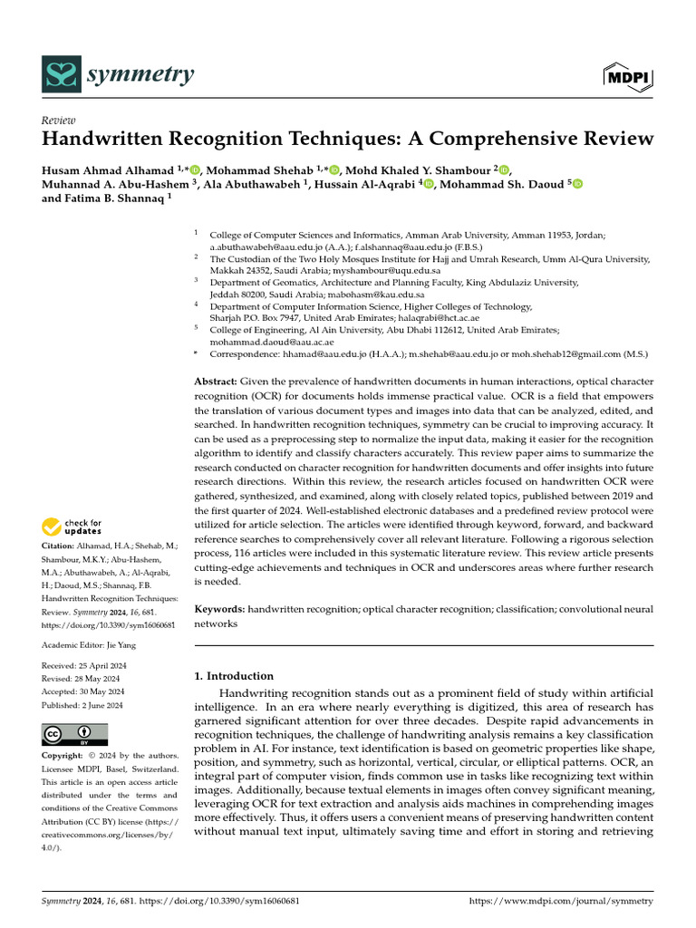 Handwritten Recognition Techniques Review | PDF | Optical Character ...