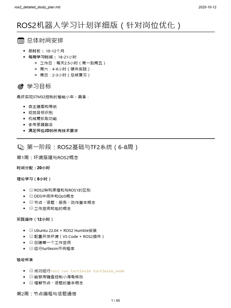 Ros2 Detailed Study Plan | PDF