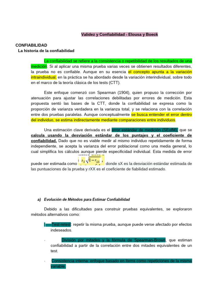 Confiabilidad y Validez en Medición Psicométrica | PDF | Validez ...