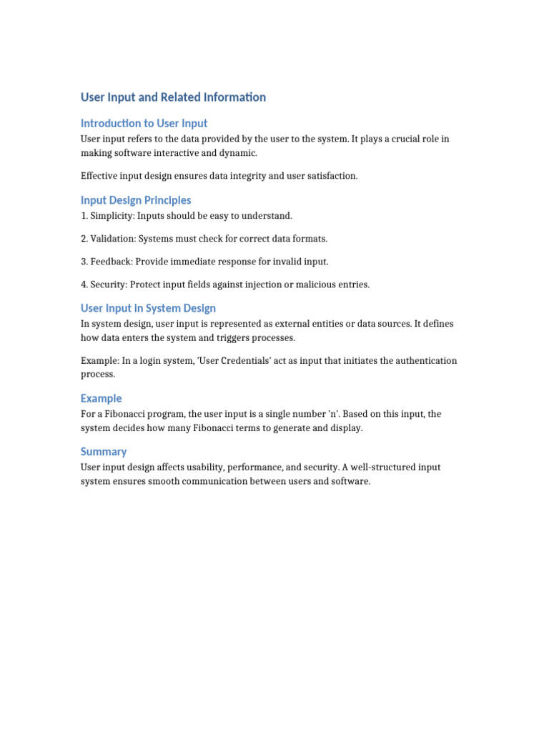User Input Design Principles Explained | PDF
