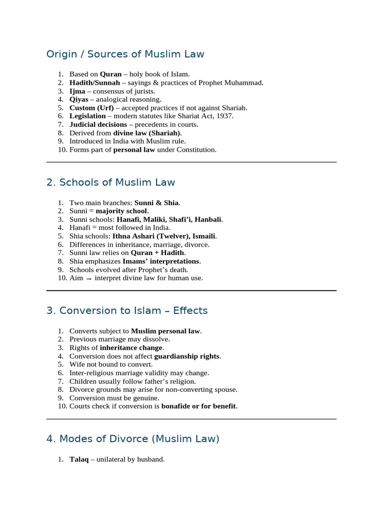 Overview of Muslim Law Sources and Divorce | PDF