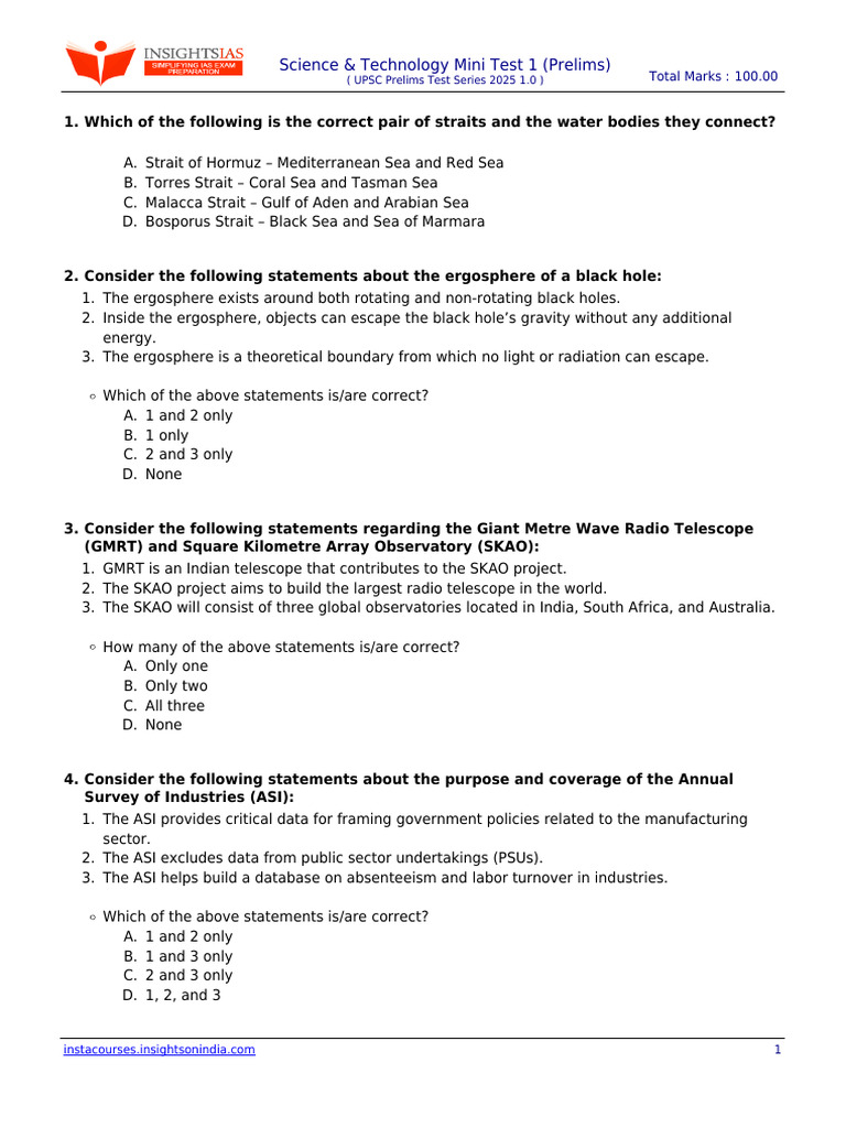 UPSC Science & Technology Mini Test 1 | PDF | Superconductivity | Black ...