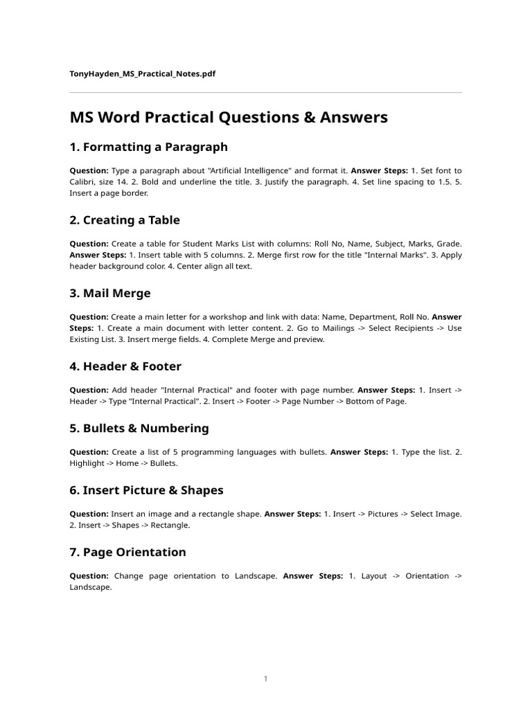 MS Word & Excel Practical Guide | PDF | Microsoft Word | Hyperlink