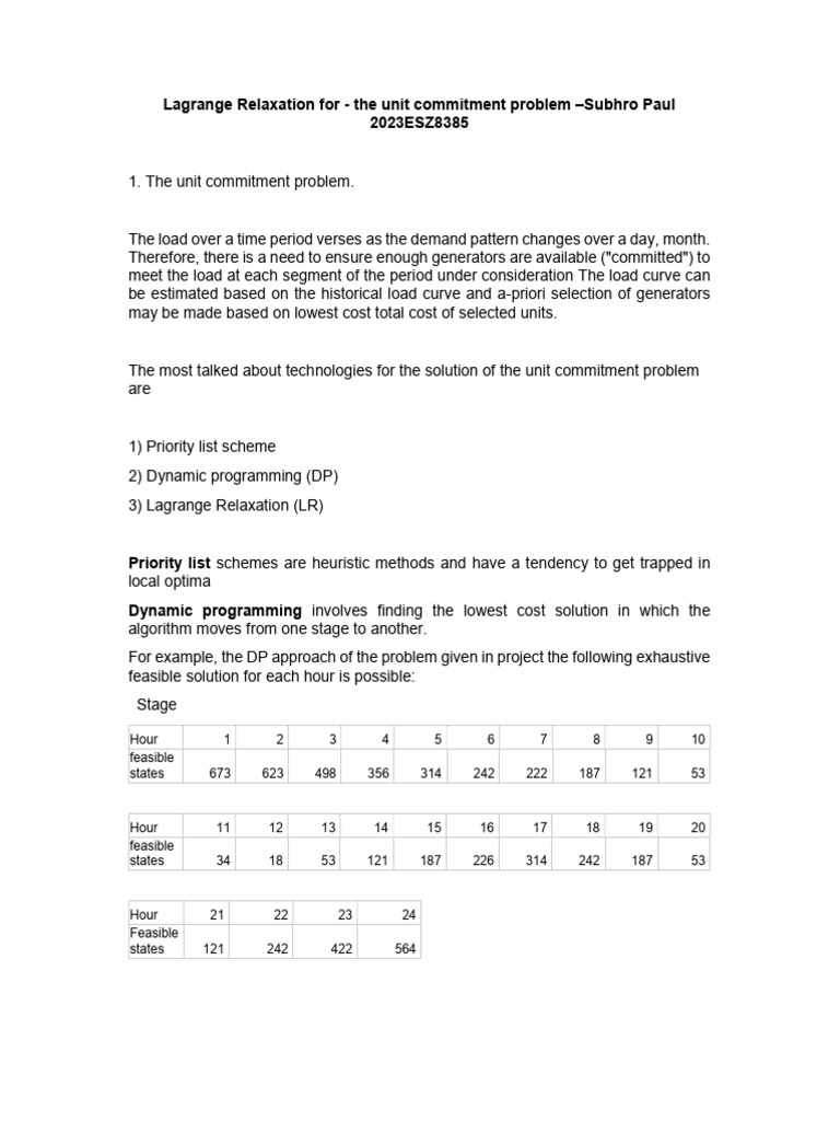 Lagrange Relaxation in Unit Commitment | PDF | Algorithms | Applied ...