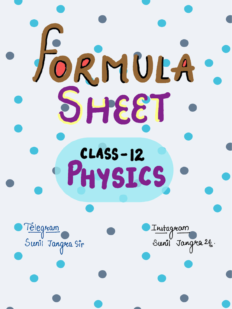 Formula Sheet Class 12 | PDF