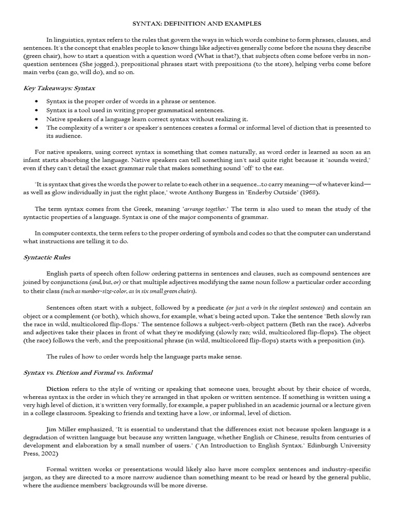 Understanding Syntax: Rules and Examples | PDF | Syntax | Phrase