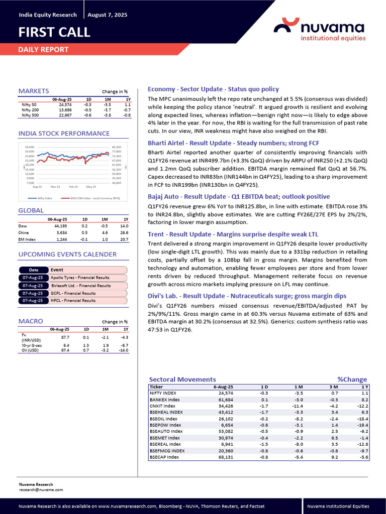 Nuvama Q1FY26 Sector Updates Summary | PDF | Inflation | Gross Margin