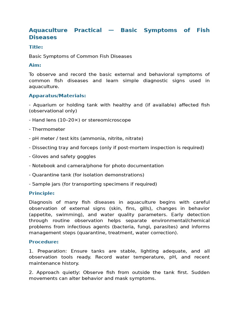 Fish Disease Symptoms Guide | PDF | Aquarium | Fish
