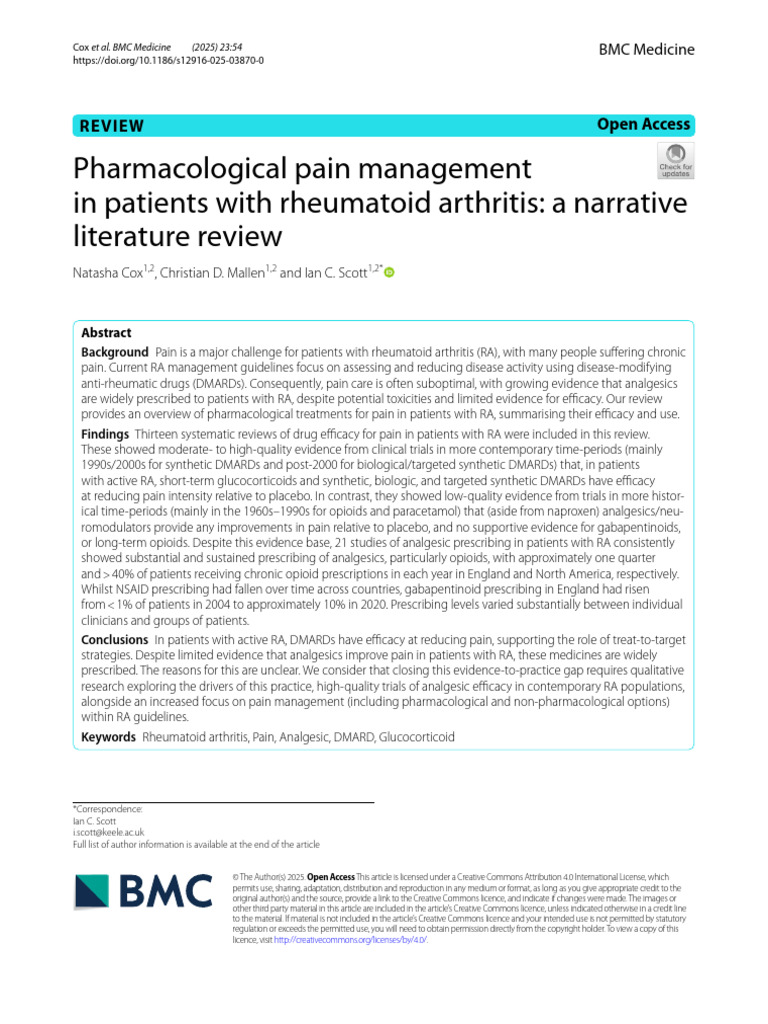 Pain Management in Rheumatoid Arthritis | PDF | Analgesic | Opioid