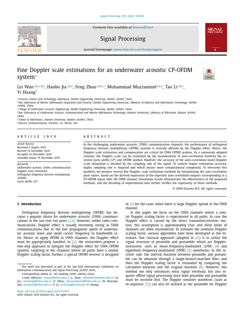 Fine Doppler Estimation in UWA OFDM Systems | PDF | Orthogonal ...