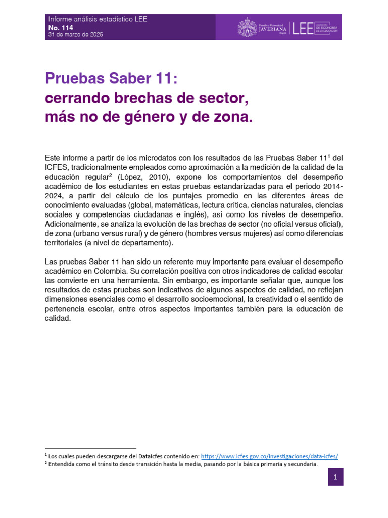 Análisis de Pruebas Saber 11 2014-2024 | PDF